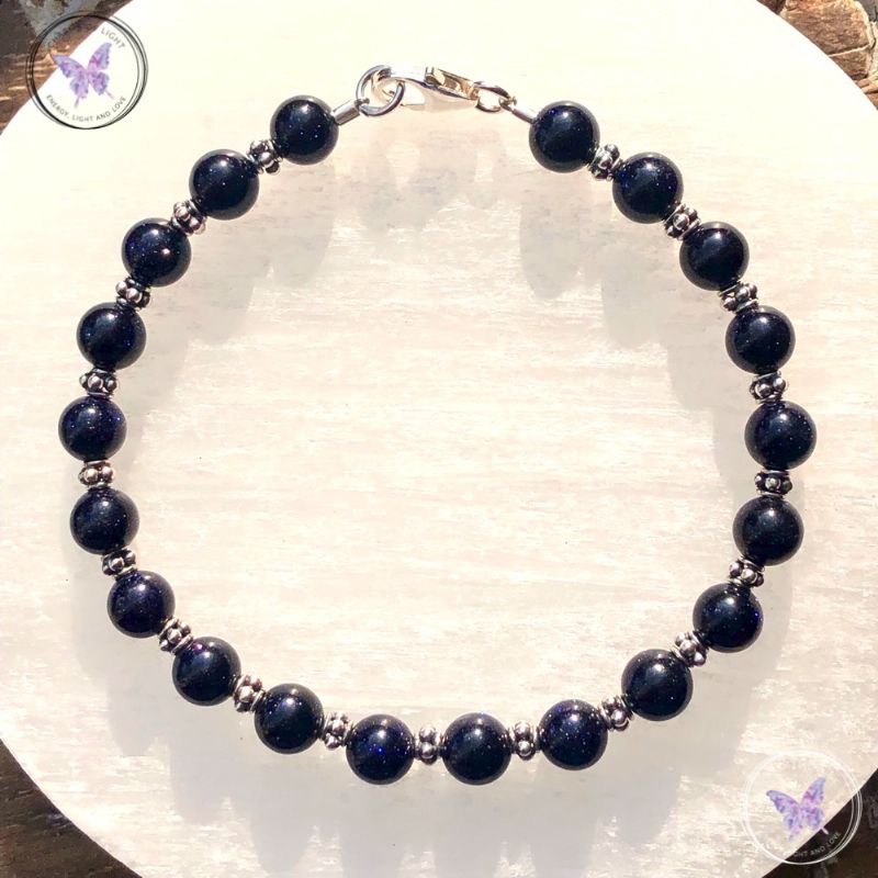 Blue Goldstone & Sterling Silver Bracelet